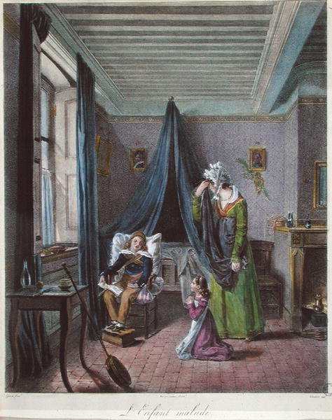 Chore dziecko, ok. 1820 (litografia barwna) autorstwa (after) Genot