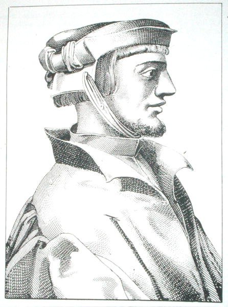 Agrippa von Nettesheim (1486-1535) kopia ilustracji z „Das Kloster” vol II autorstwa J Scheible, Stuttgart 1845, wykorzystana w „Historii magii”, wydanej pod koniec XIX wieku (rycina) autorstwa (after) German School
