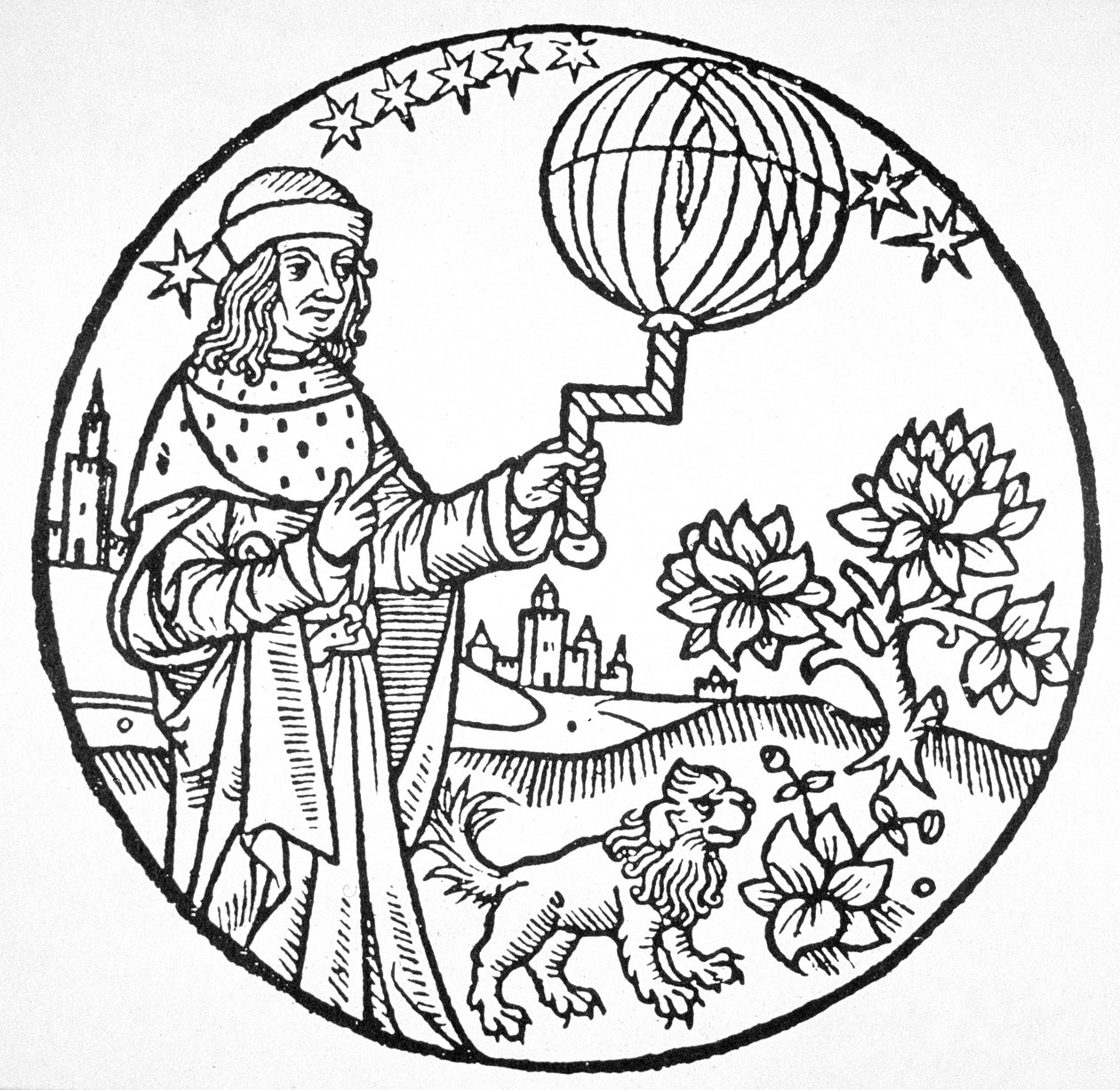 Portret idealny Arystotelesa (384-322 pne), kopia ilustracji z „Aristoteles cum Leonardi Aretini Commentariis”, Wenecja 1516, wykorzystana w „Historii magii”, wydanej pod koniec XIX wieku (drzewryt) autorstwa (after) Italian School