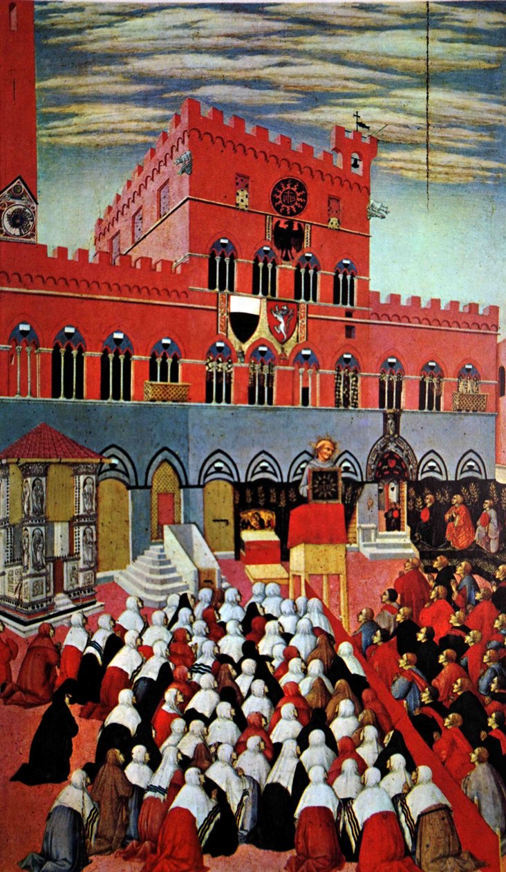 Święty Bernardyn przemawiający w rodzinnej Sienie (obraz) autorstwa (after) Italian School