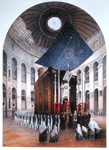 Bazylika Grobu Świętego, ilustracja z „Souvenirs de Jerusalem” Contre-Amiral Paris, sztychowana przez Huberta Clergeta (1818-99) i Julesa Gaildrau (1816-98) (kolor litho) autorstwa (after) Paris