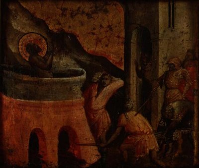 „Męczeństwo” św. Jana Ewangelisty (panel) autorstwa (attr.) Arcangelo di Cola da Camerino