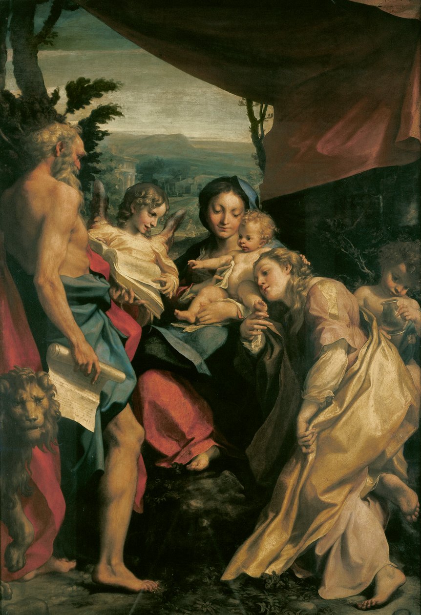 Madonna ze św. Hieronimem (Dzień) autorstwa Antonio Allegri, znanego jako Correggio (1489-ok. 1534), olej na płótnie, 205x141 cm, ok. 1528 r. autorstwa (c.1489 1534) Correggio