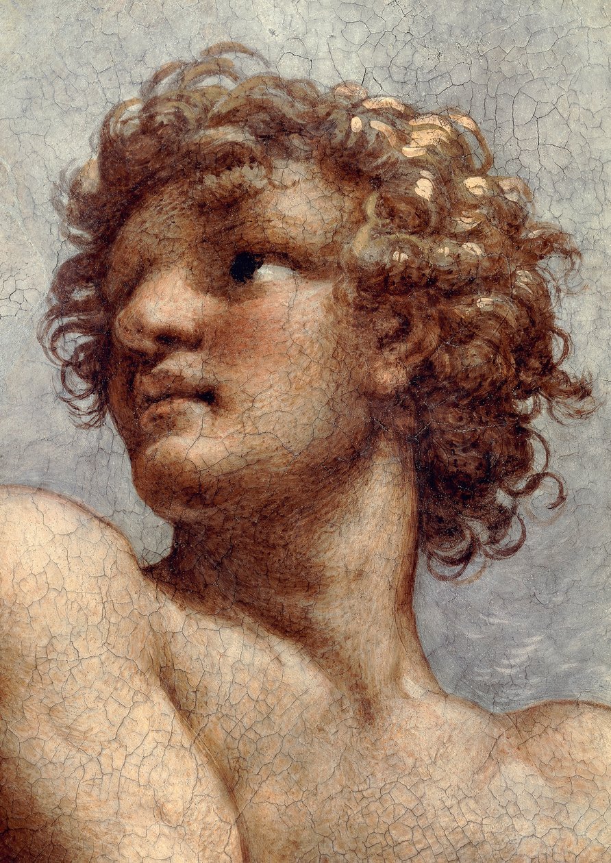 Wizja św. Jana Ewangelisty na Patmos, Wniebowstąpienie Chrystusa wśród Apostołów lub Chrystus w chwale autorstwa Antonio Allegri, zwanego Correggio (1489-ok. 1534), fresk, u podstawy 966x888 cm, detal, kościół św. Jana Ewangelisty, kopuła, Parma autorstwa (c.1489-1534) Correggio