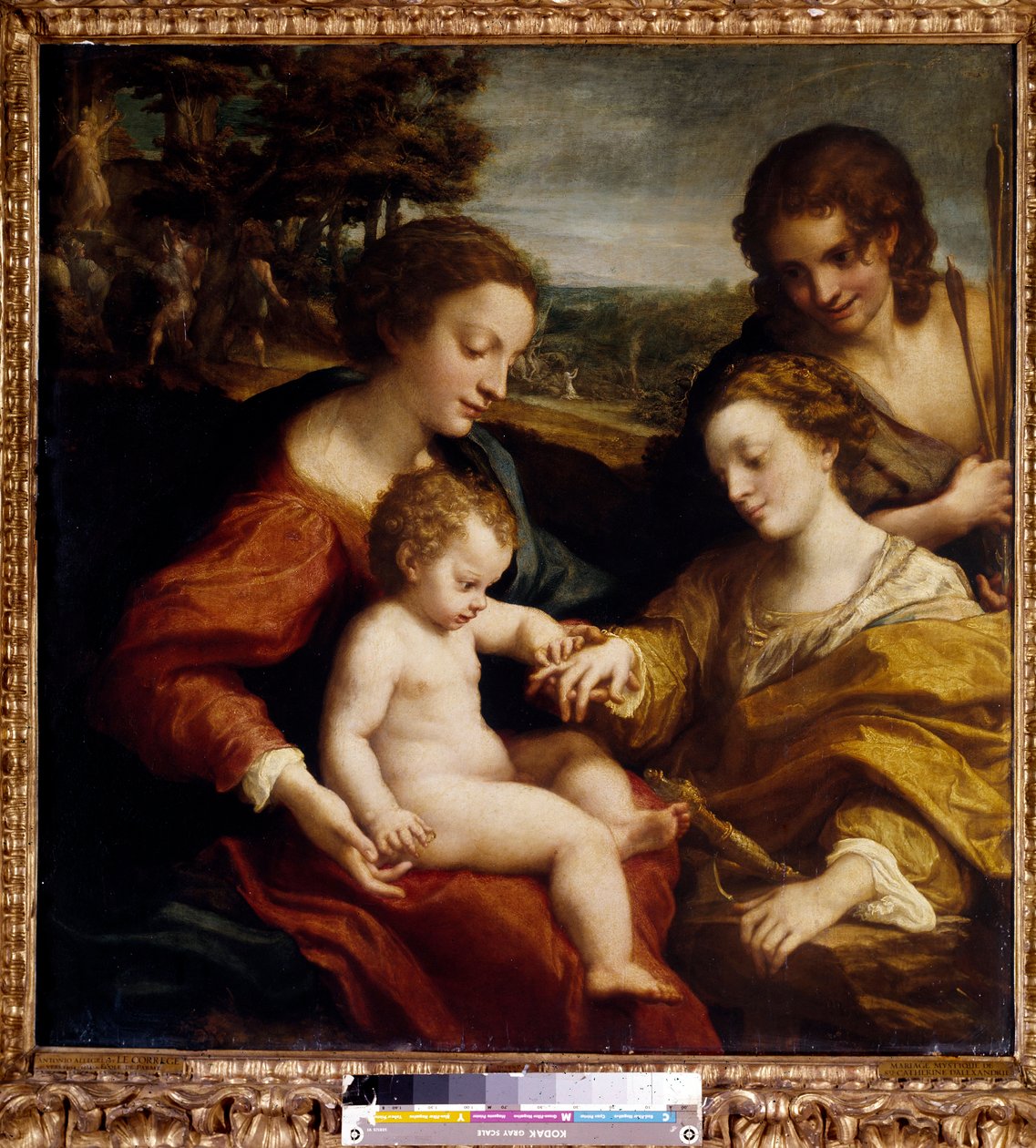 Mistyczne małżeństwo św. Katarzyny Aleksandryjskiej z obrazem św. Sebastiana autorstwa Antonio Allegri (dit Correggio lub Le Correge 1489-1534) XVI-wieczne słońce. 1,05x1,02 m Paryż, Muzeum Luwru. autorstwa (c.1489 1534) Correggio