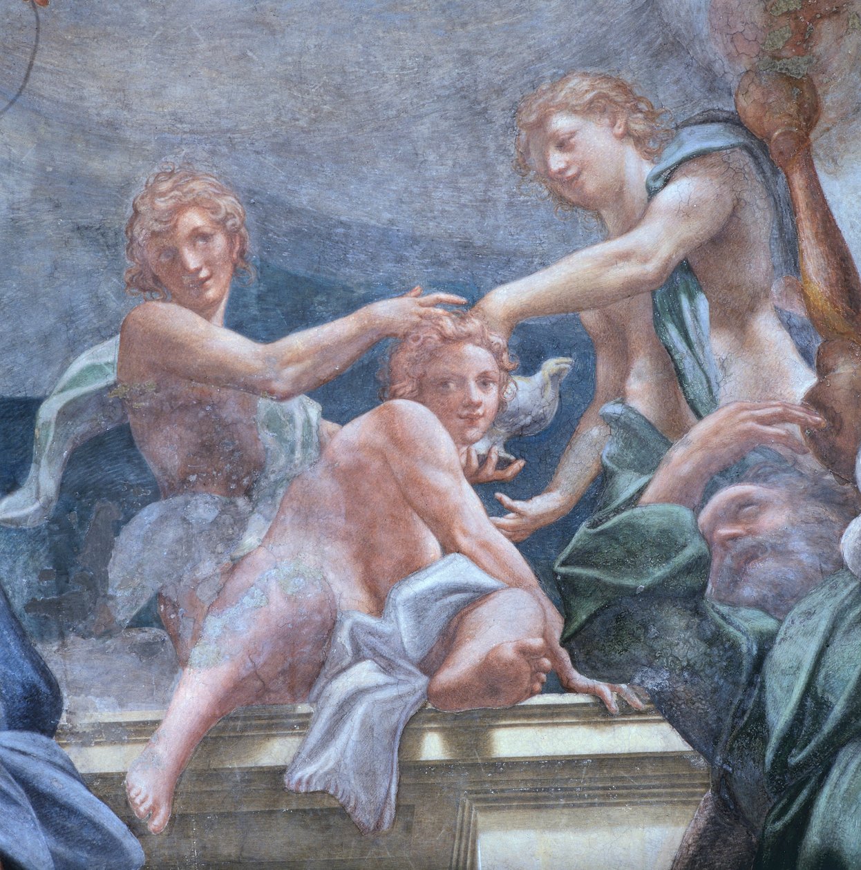 Młodzi na balkonie, Antonio Allegri Da Correggio (1489-1534) Fragment fresków w kopule katedry w Parmie, Włochy autorstwa (c.1489 1534) Correggio