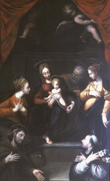 Madonna z Dzieciątkiem ze św. Józefem i innymi świętymi autorstwa Innocenzo da Imola