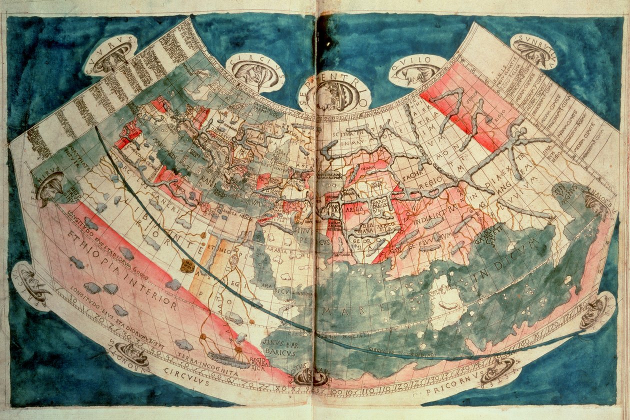 Mapa świata na podstawie opisu Ptolemeusza (akwarela) autorstwa (c.90 168)(after) Ptolemy