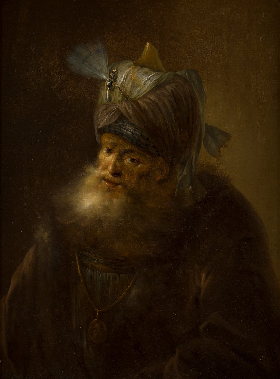 Portret mężczyzny w turbanie (olej na płótnie) autorstwa (follower of) Rembrandt Harmensz. van Rijn