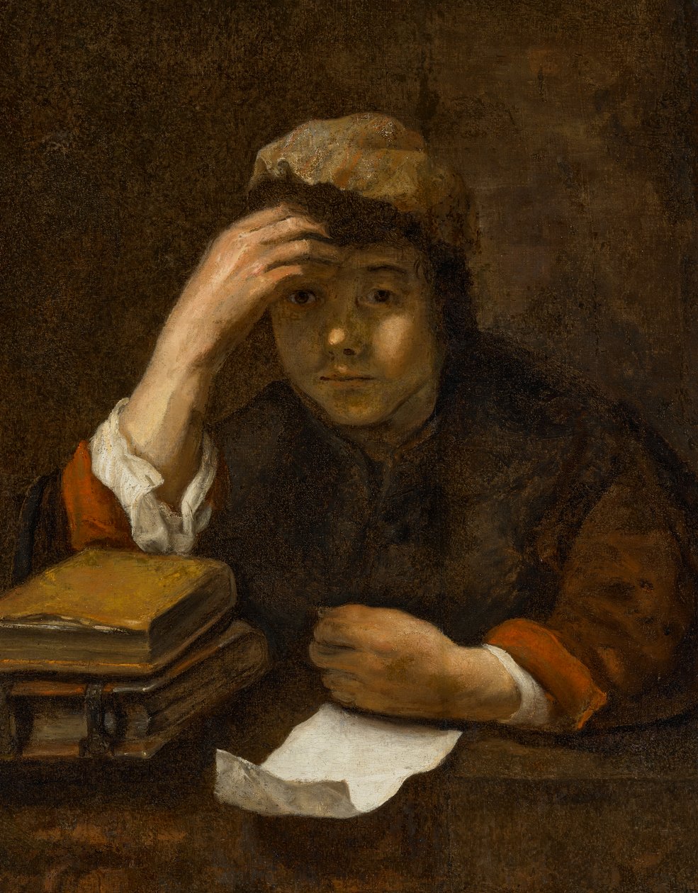 Czytający chłopiec (olej na płótnie) autorstwa (studio of) Rembrandt Harmensz. van Rijn