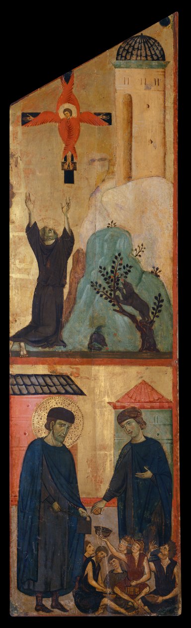 Dyptyk błogosławionego Andrei Galleraniego: Św. Franciszek otrzymuje stygmaty i błogosławiony Gallerani, wnętrze prawego panelu, ok. 1270 r. (obraz na desce) autorstwa (workshop of) Guido da Siena