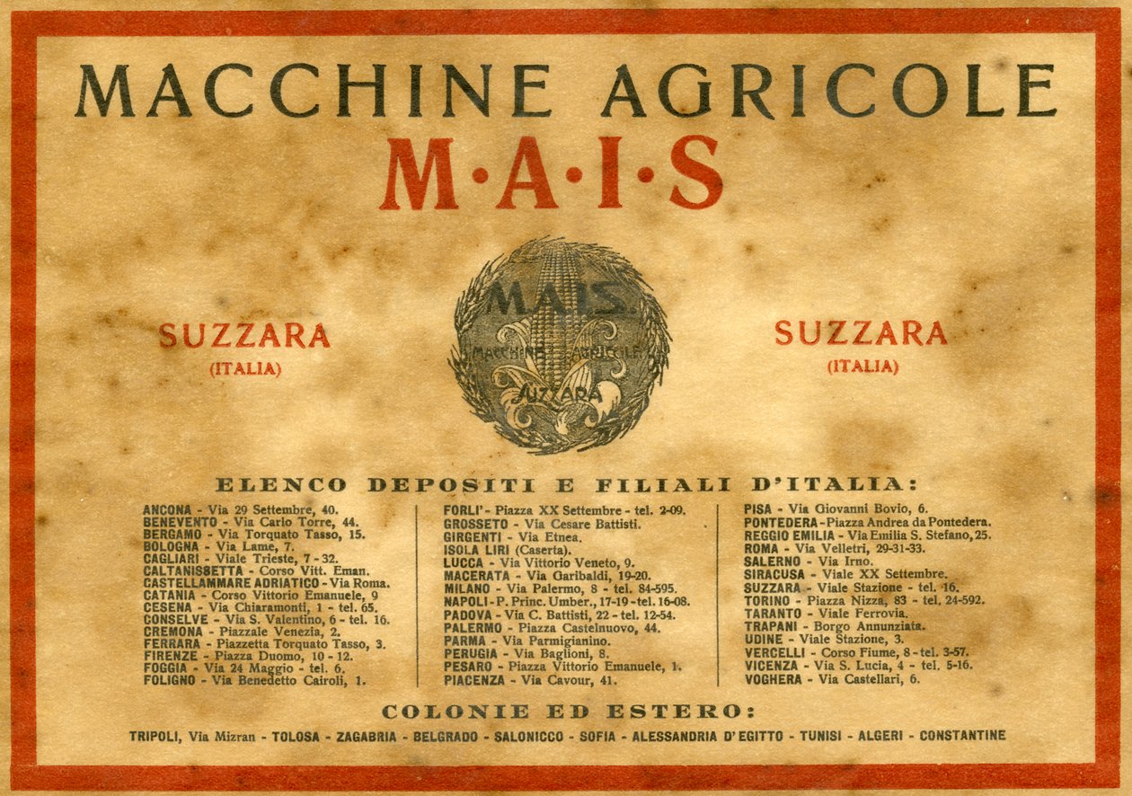 Maszyny rolnicze. Suzzara, 1925 autorstwa Unknown