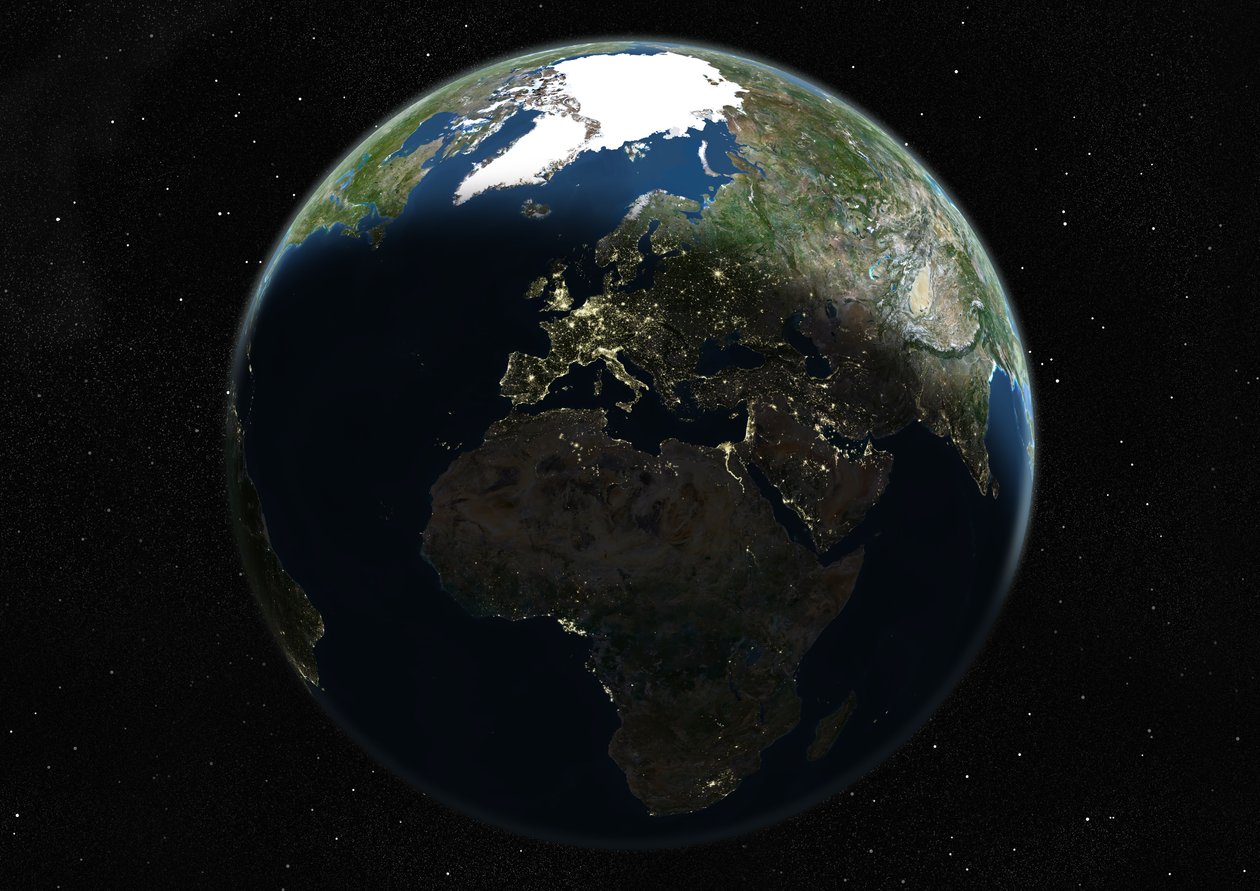 Kula ziemska skupiona na Europie i Afryce, obraz satelitarny True Color autorstwa Unknown