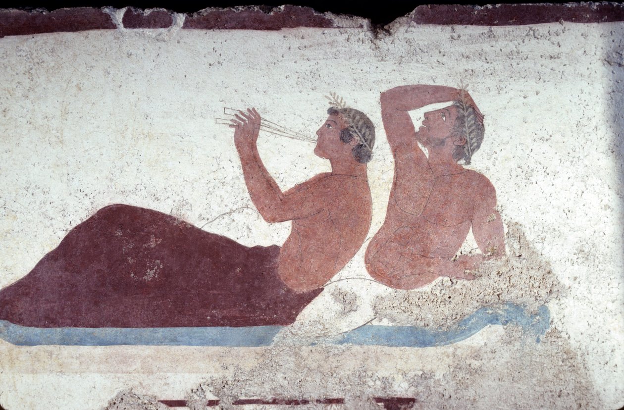 Greckie malowidło z Grobowca Nurka, Paestum, 480 pne Bankiety. Scena sympozjum, Włochy autorstwa Unknown