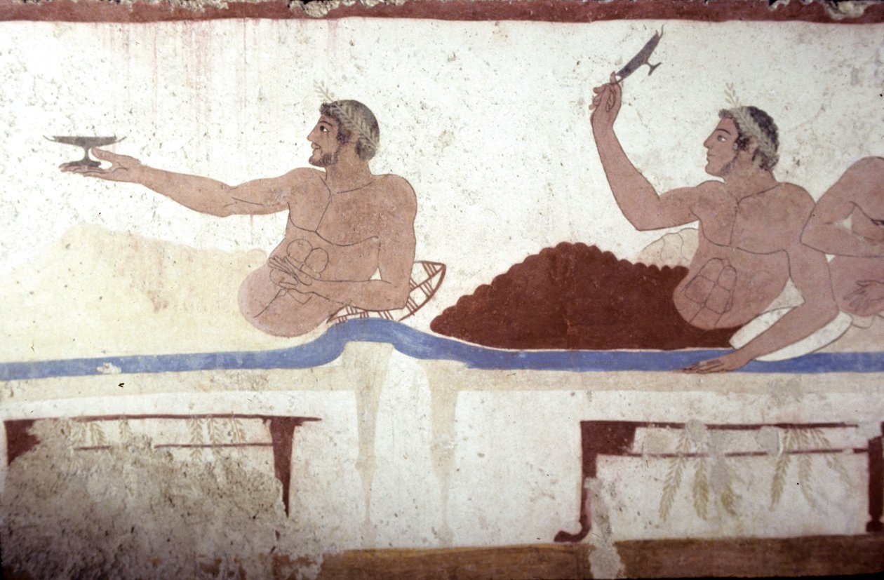 Greckie malowidło z Grobowca Nurka, Paestum, 480 pne Bankiety. Scena sympozjum, Włochy autorstwa Unknown