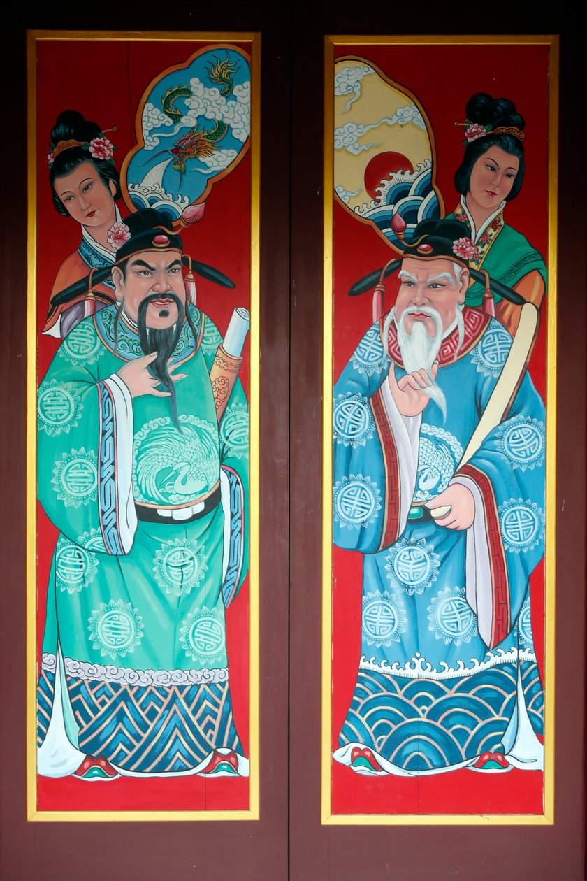Hoi Tuong Te Nguoi Hoa buddyjska chińska świątynia. Malowanie drzwi. Phu Quoc. Wietnam. autorstwa Unknown