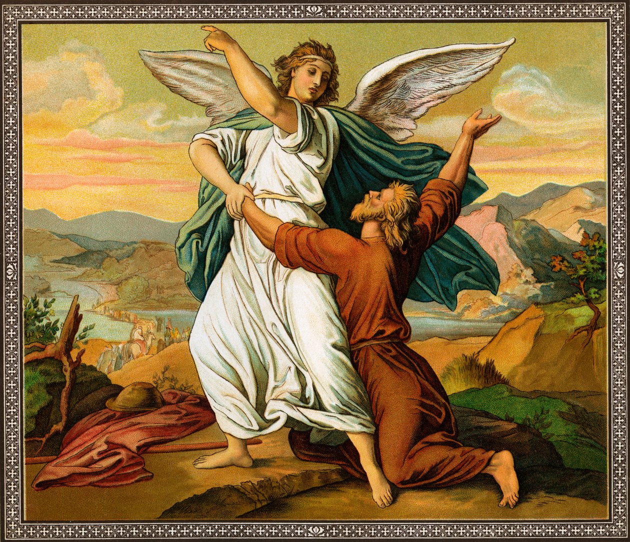 Jakub zmagający się z aniołem - Biblia autorstwa Unknown