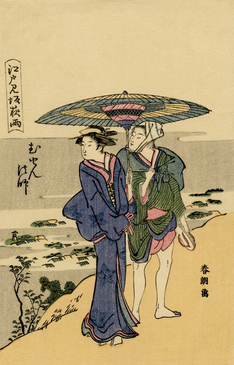 Japońska para na zewnątrz Edo (Tokio) autorstwa Unknown