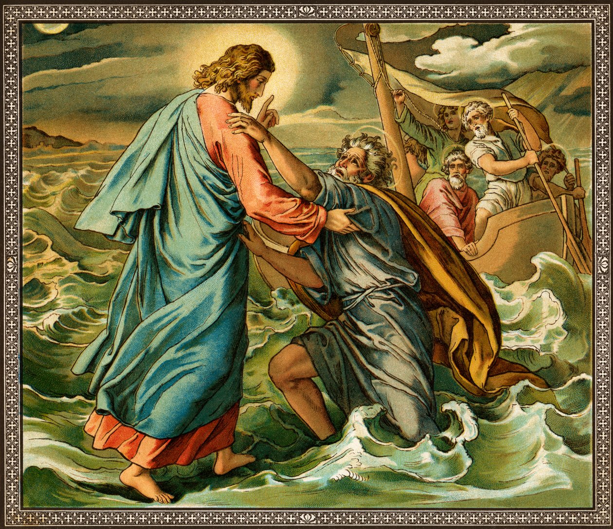 Jezus gani niewiarę Piotra - Biblia autorstwa Unknown