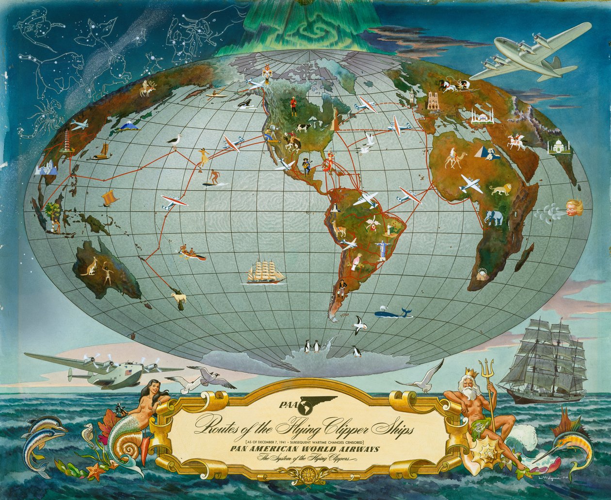 Rękopis Mapa świata - Pan American World Airways, ok. 1942 r. autorstwa Unknown