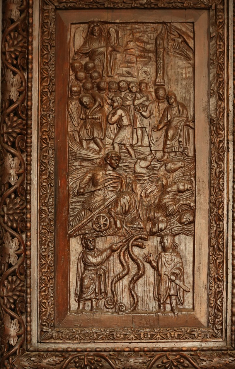 Panel z drzwi 5C: Exodus: żołnierze faraonów utonęli w Morzu Czerwonym: wąż Aarona autorstwa Unknown