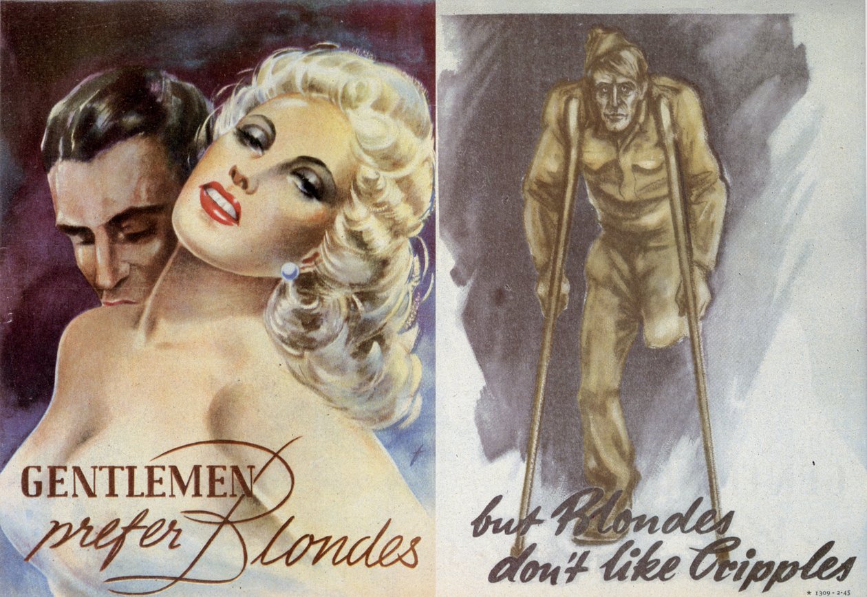 Propaganda. Panowie wolą blondynki, ale blondynki nie lubią kalek. 1944 autorstwa Unknown