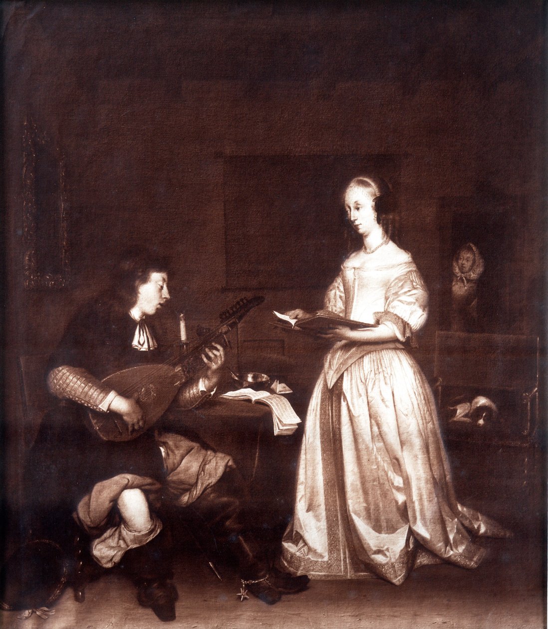 Duet: śpiewak i lutniarz. autorstwa Unknown