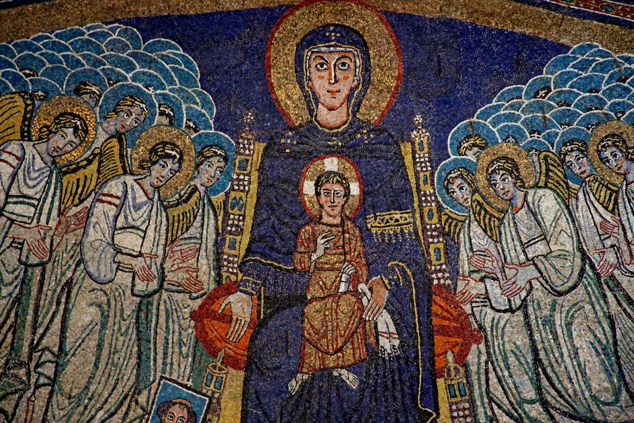 Absyda z Matką Boską z Dzieciątkiem z darczyńcą (papieżem Paschałem) i aniołami autorstwa Unknown