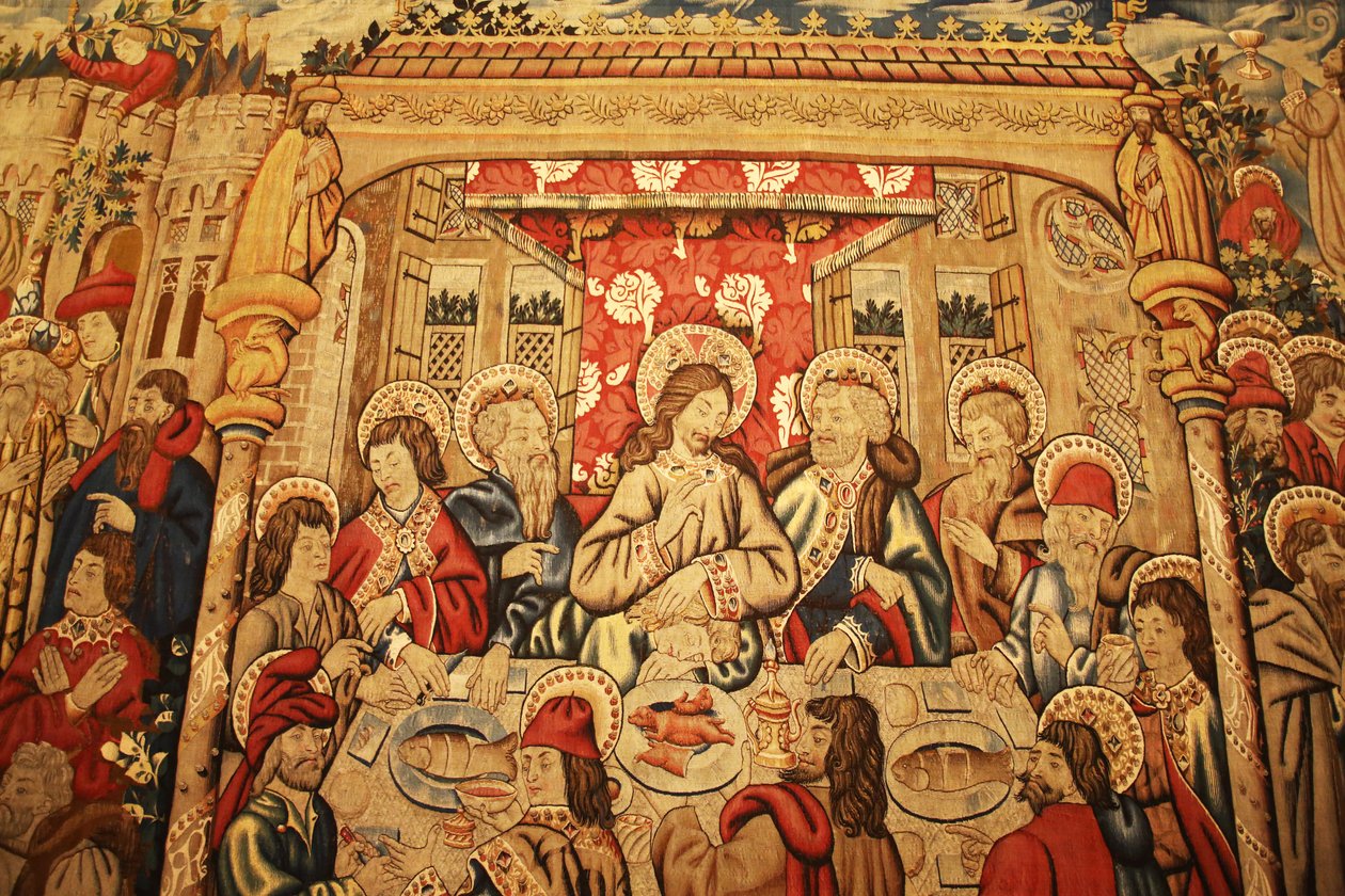 Muzeum Watykańskie: gobelin z Ostatnią Wieczerzą - (z Epizody męki Pańskiej, Tournai?, koniec XV w.) (Galleria di San Pio V, Galeria św. Piusa V) autorstwa Unknown