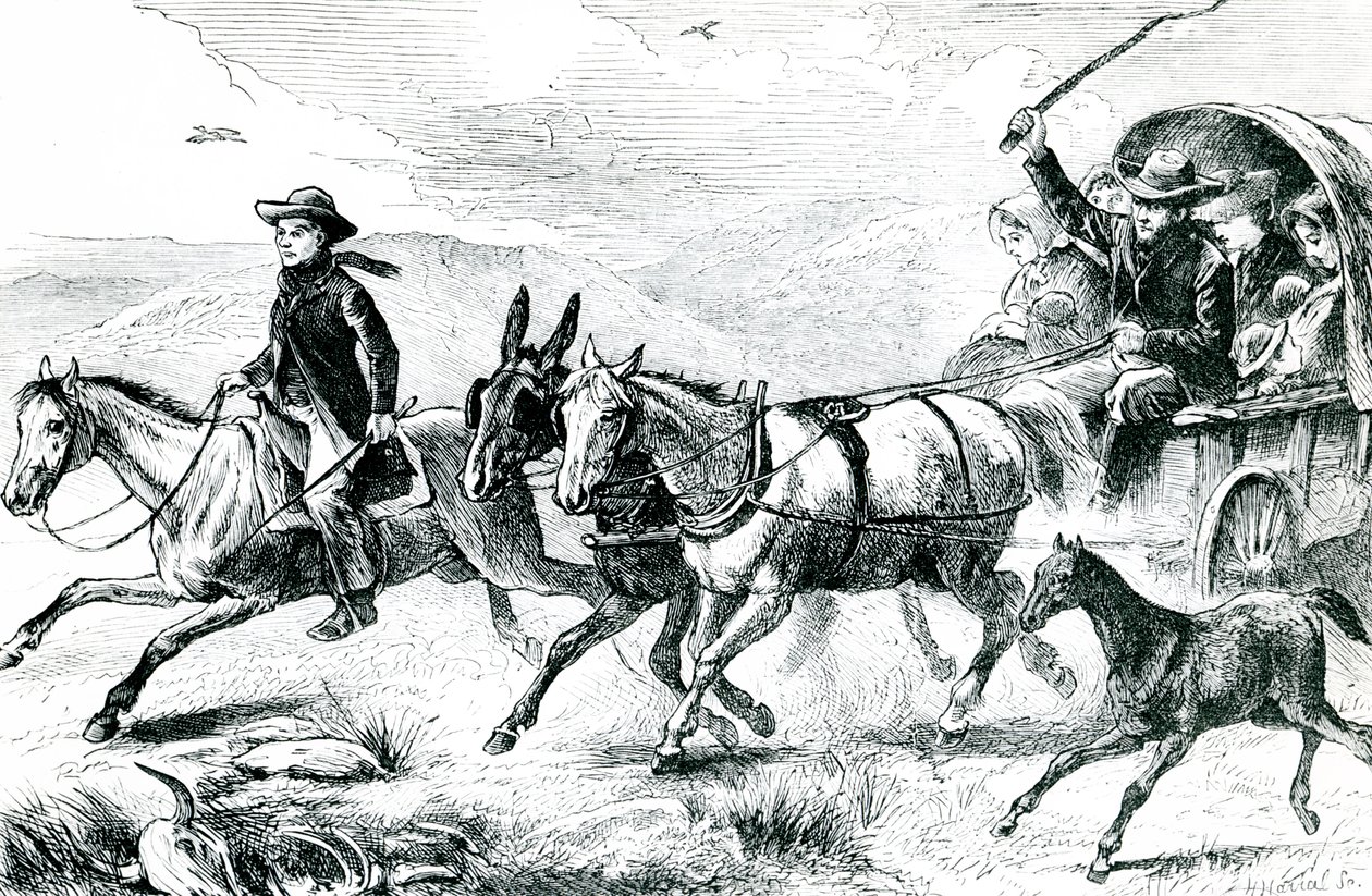 Rodzina mormonów idąca na konferencję, ok. 1875 r. autorstwa American School