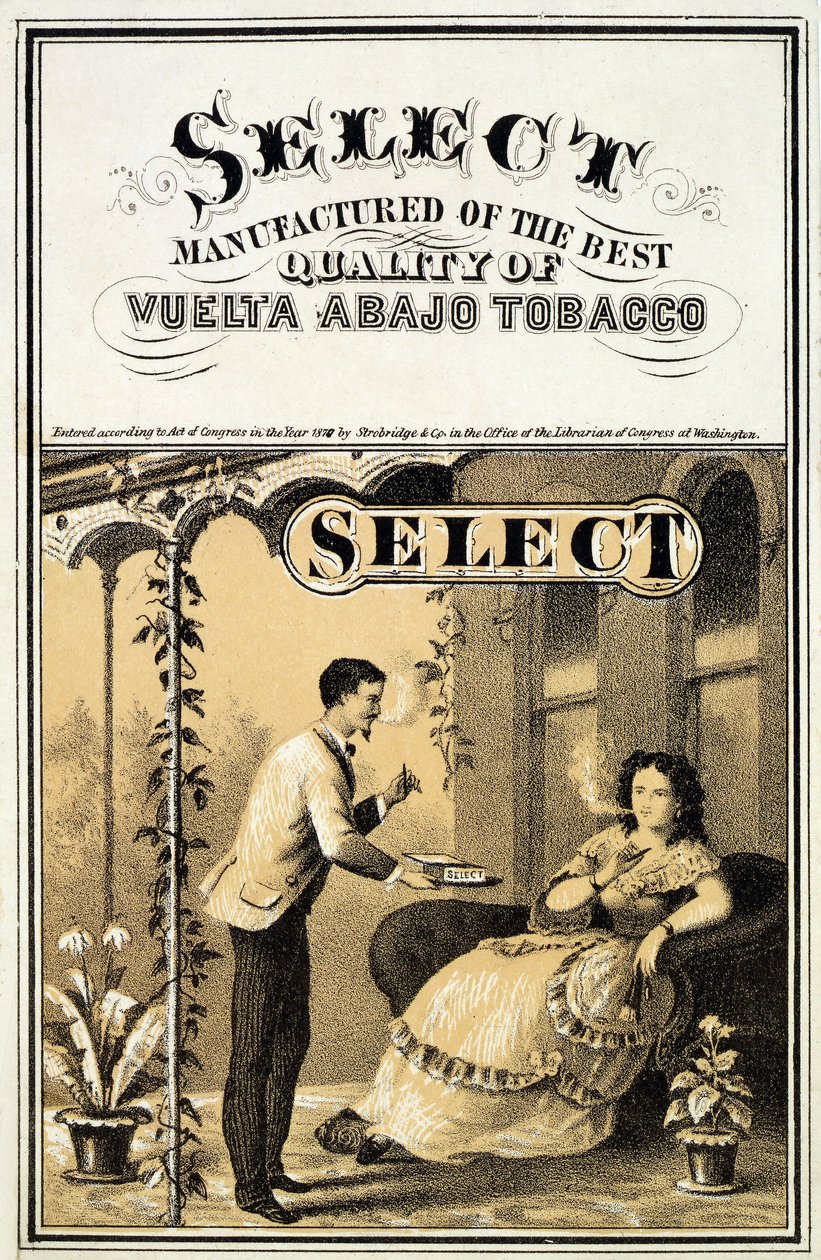 Reklama tytoniu Vuelta Abajo, pub. 1870 autorstwa American School
