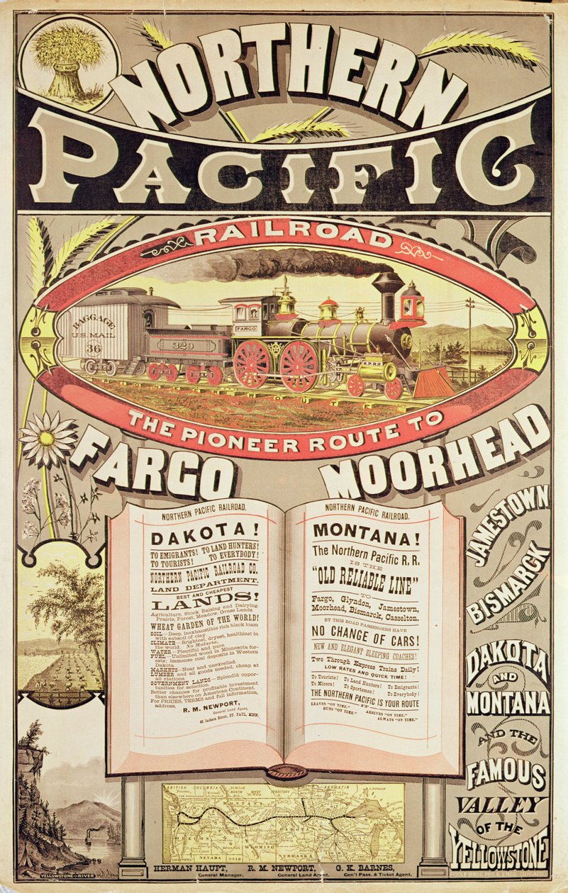 Reklama kolei Northern Pacific autorstwa American School