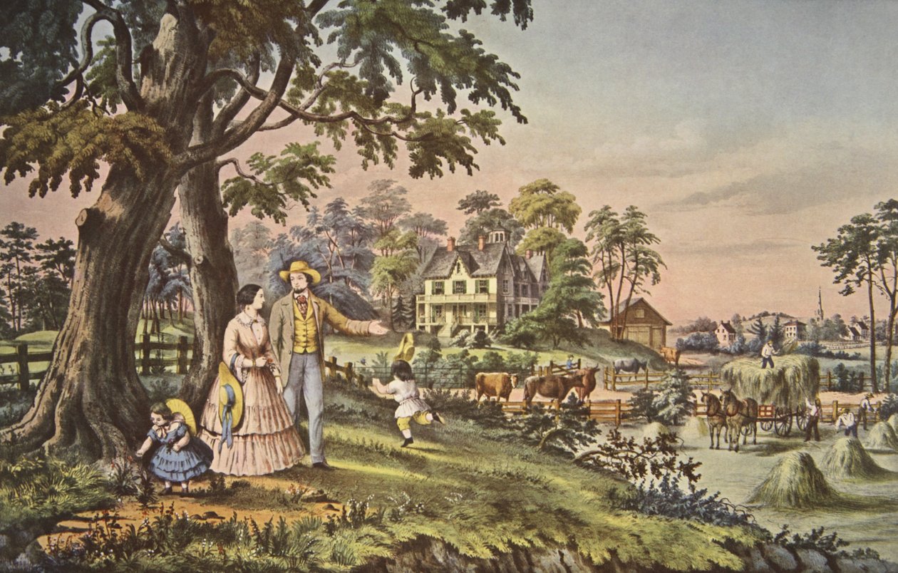 American Country Life, letni wieczór, pub. 1855, Kurier i Ives autorstwa American School