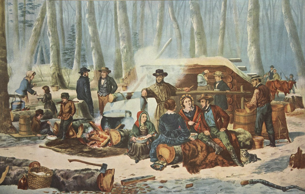 Amerykańska Scena Leśna - Słodzenie Klonu, wyd. 1856, Kurier i Ives autorstwa American School