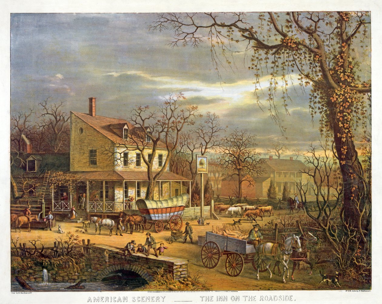 Amerykańska sceneria - Karczma na poboczu, wyd. 1872 autorstwa American School