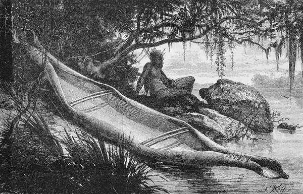 Kajak z kory dzikich Indian, z Amazonki i Madery, autorstwa Franza Kellera, 1874 autorstwa American School