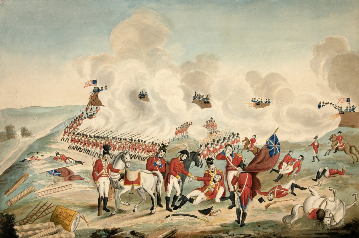 Bitwa o Nowy Orlean i śmierć generała majora Packenhama 8 stycznia 1815, wyd. 1815 autorstwa American School