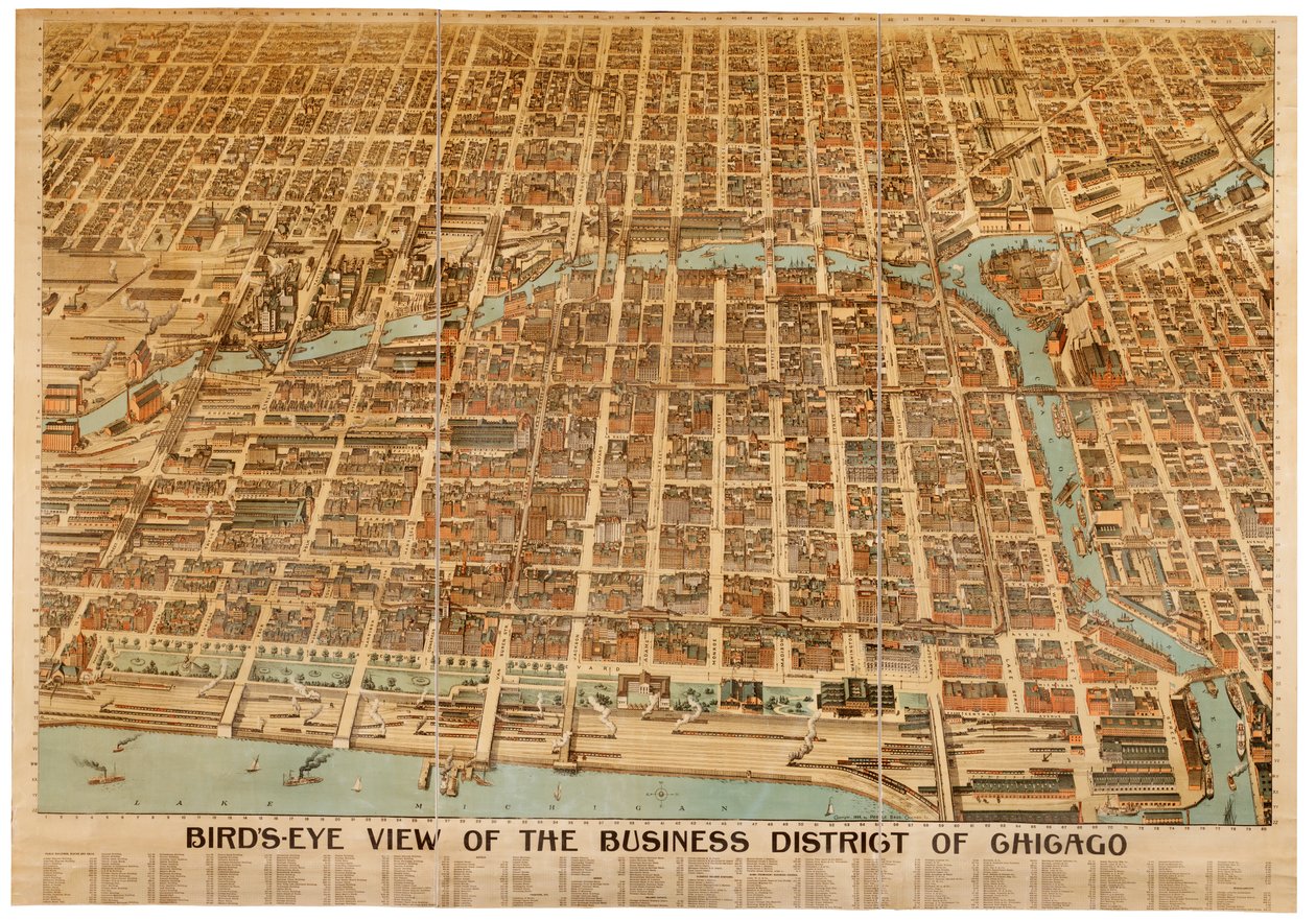 Widok z lotu ptaka na dzielnicę biznesową Chicago, 1898 r autorstwa American School