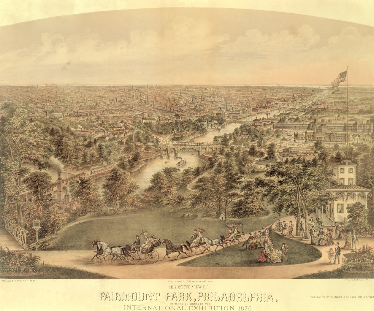 Widok z lotu ptaka na Fairmount Park, Filadelfia, 1876 r autorstwa American School