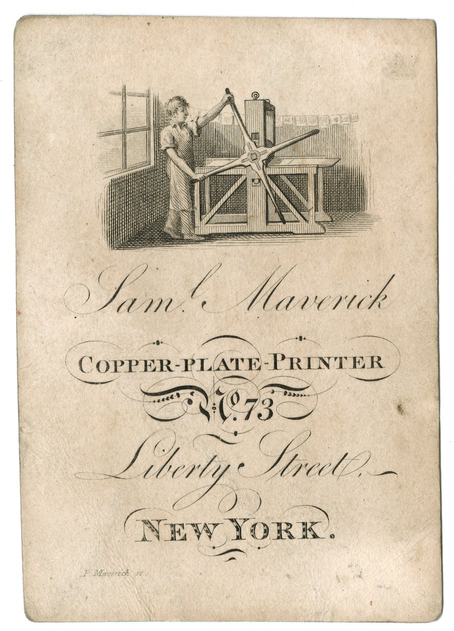 Wizytówka Samuela Mavericka, ok. 1812-45 autorstwa American School