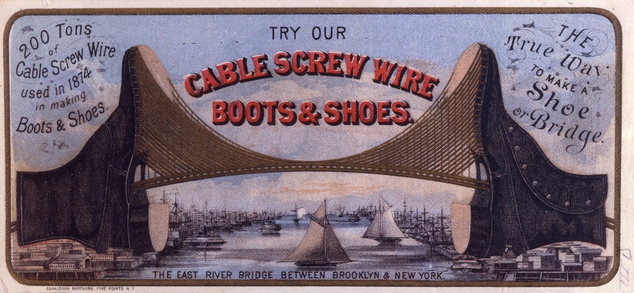 Buty i obuwie z drutu śrubowego, 1874-75 (litografia kolorowa [karta handlowa]) autorstwa American School