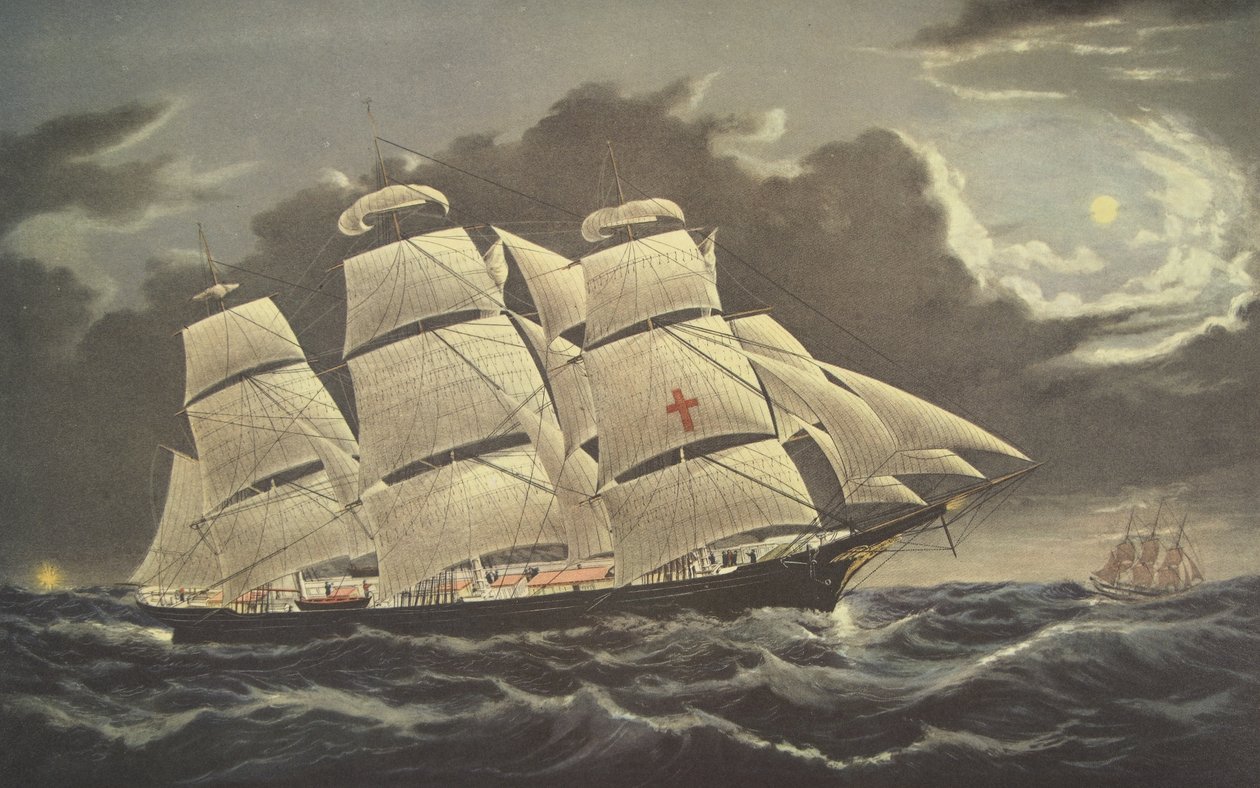 Clipper Ship Dreadnought- off Tuskar Light, wyd. 1856, Kurier i Ives autorstwa American School