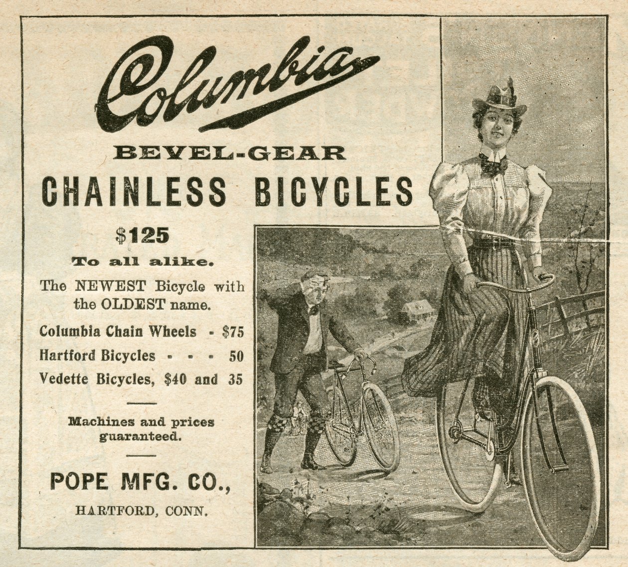 Columbia Bevel-Gear Chainless Bicycles, 1898 (rycina [wycinek z czasopisma]) autorstwa American School