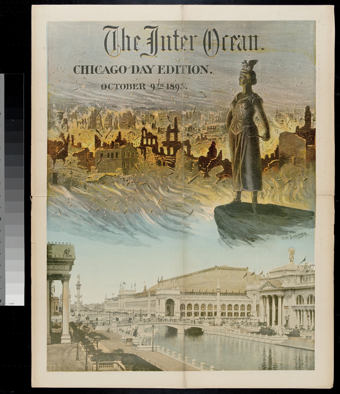 Okładka Inter Ocean: edycja Chicago Day na Światową Wystawę Kolumbijską, 9 października 1893 r. autorstwa American School