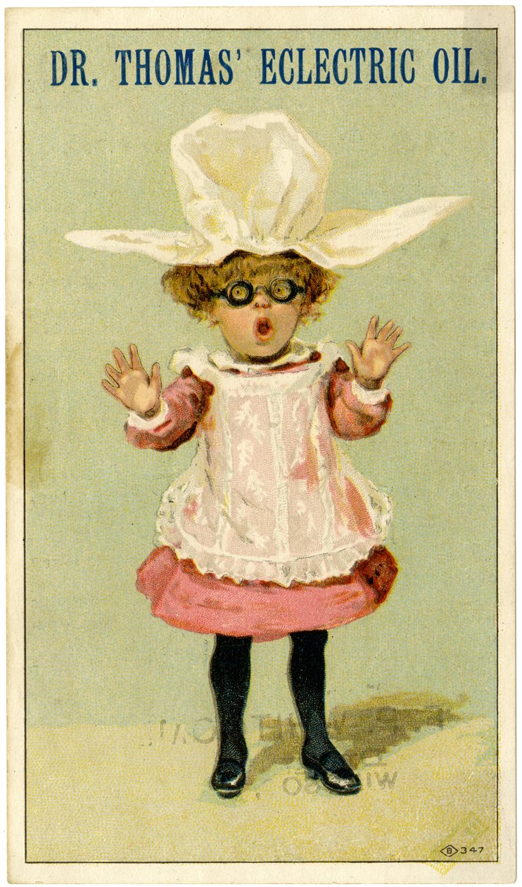 Dr. Thomas Eclectric Oil [karta handlowa], ok. 1880-1910 (litografia kolorowa [karta handlowa]) autorstwa American School