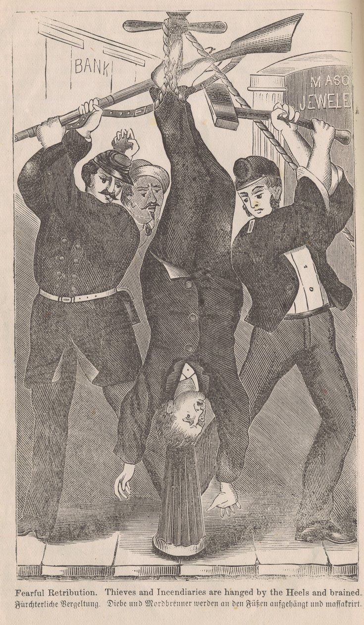 Straszna zemsta, złodzieje i podpalacze są powieszeni za pięty i upadli, z The Great Fires of Chicago autorstwa George