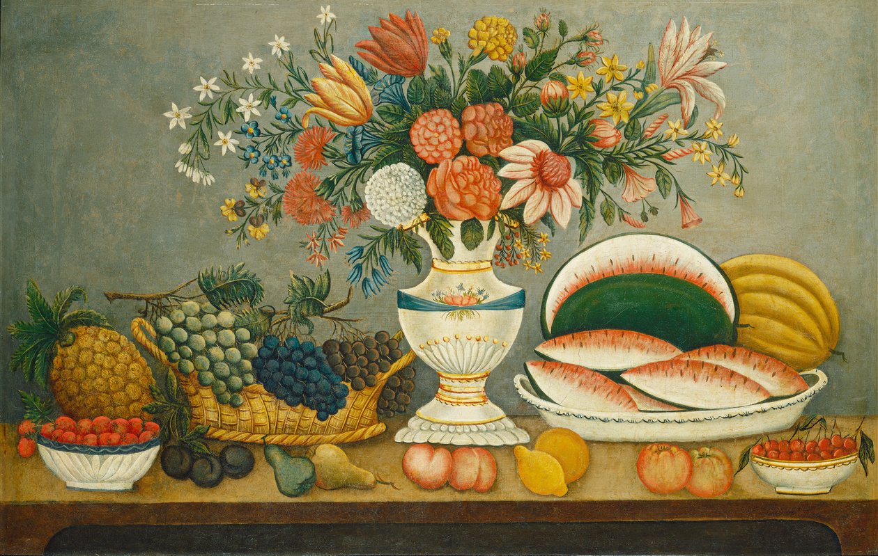 Owoce i kwiaty, ok.1850 autorstwa American School