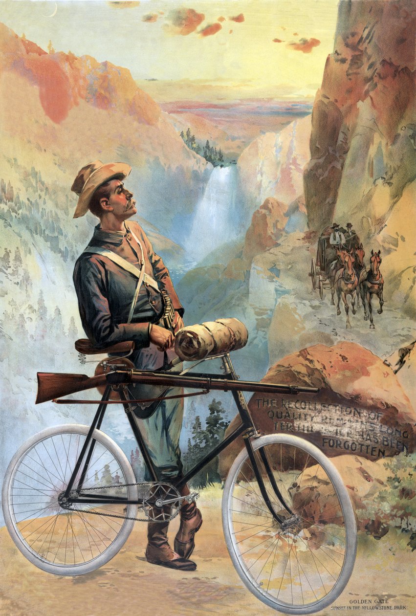 Golden Gate, Zachód słońca w Parku Yellowstone, wyd. 1897 autorstwa American School