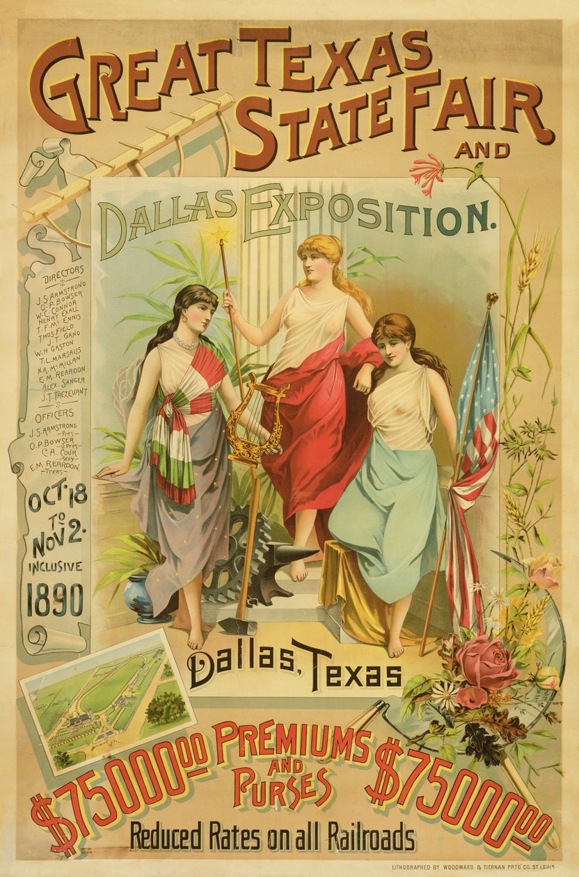 Plakat Wielkiego Targu Stanowego Teksasu, 1890 r autorstwa American School