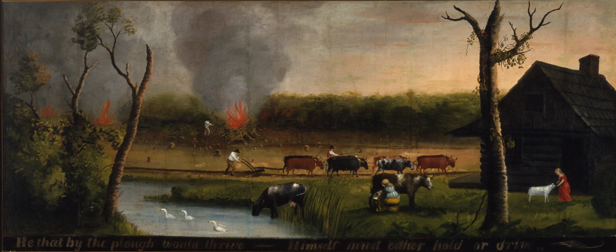 Kto by się rozwijał przy pługu? Sam musi albo trzymać, albo jechać, ok. 1825-50 r.? autorstwa American School